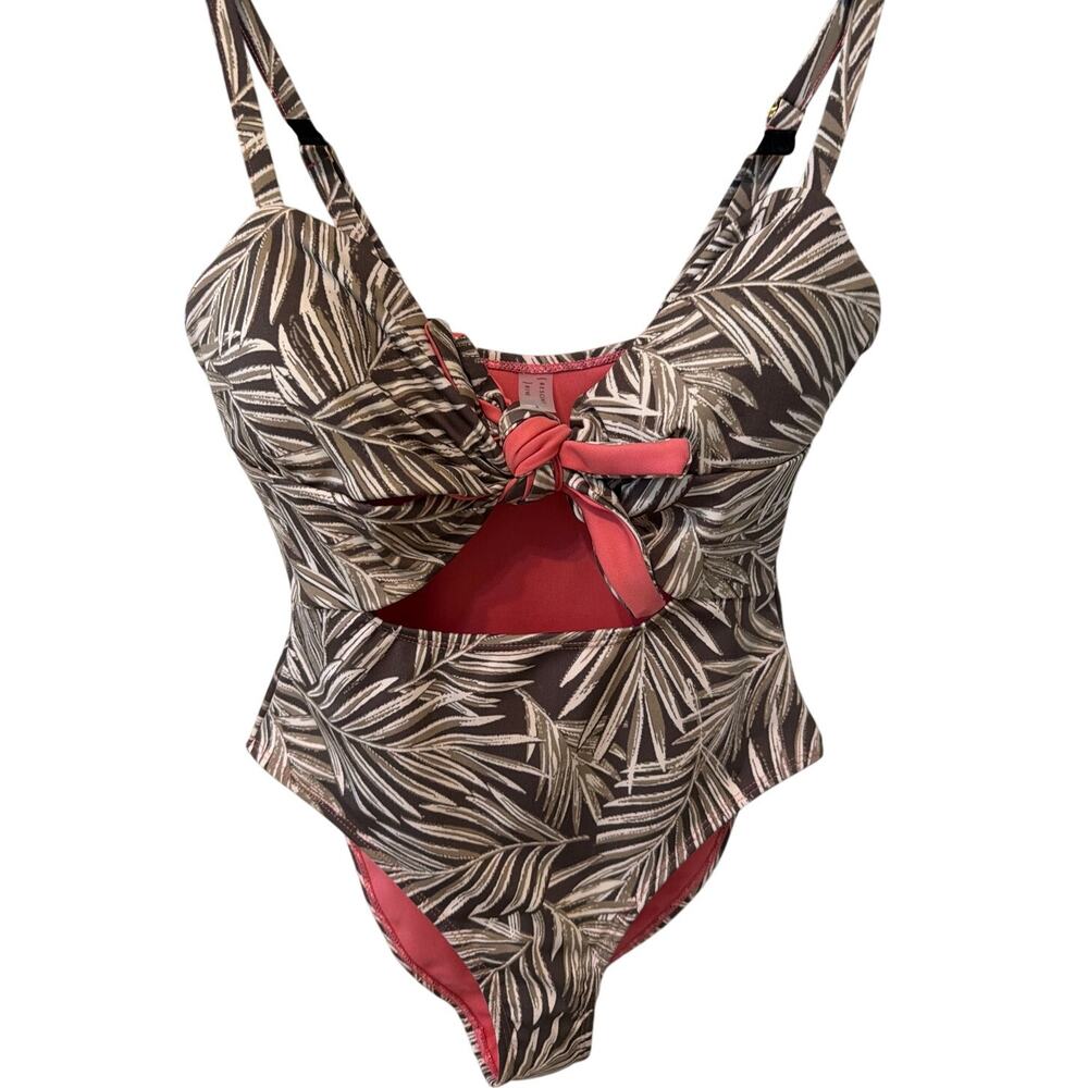 NEW Crescent Drive One Piece Swimsuit Women's Size Small Brown Coral Palm Tree